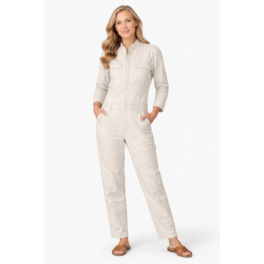 Current Elliott The Richland Coveralls Women Medium Ivory Denim Jumpsuit Utility